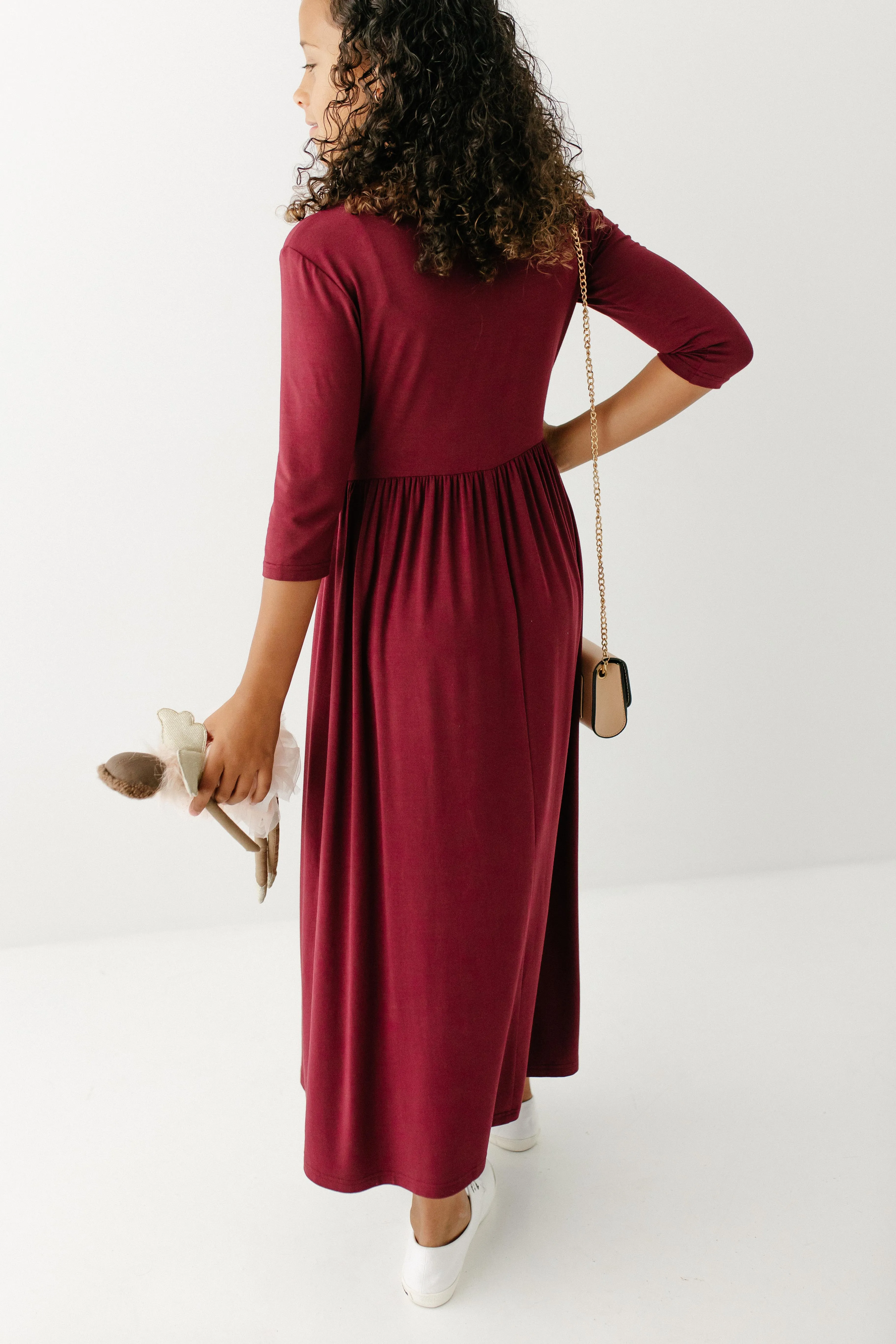 'Abigail' Girl Bamboo Blend Maxi Dress in Burgundy FINAL SALE