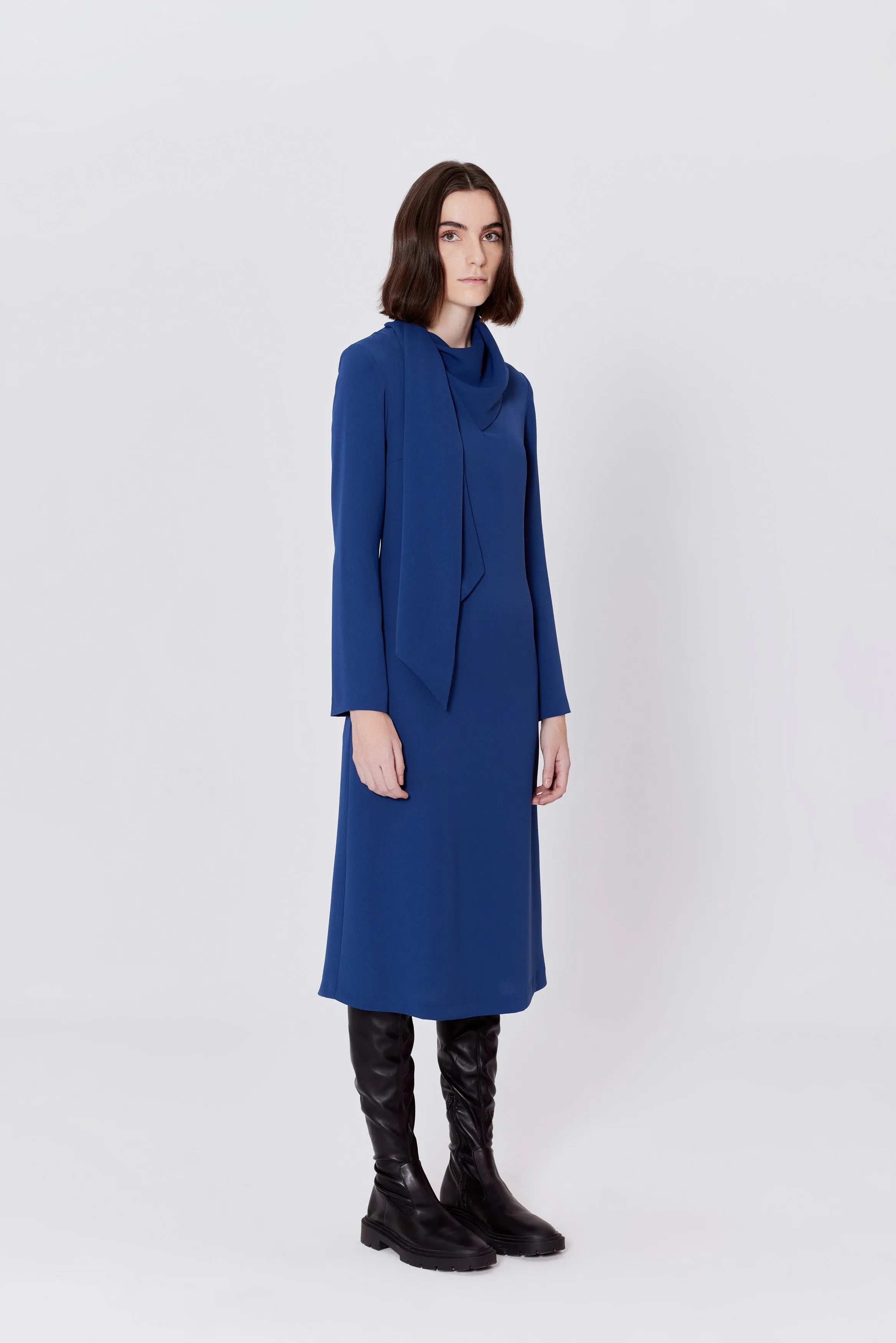 Birelin Scarf Neck Ocean Blue Dress