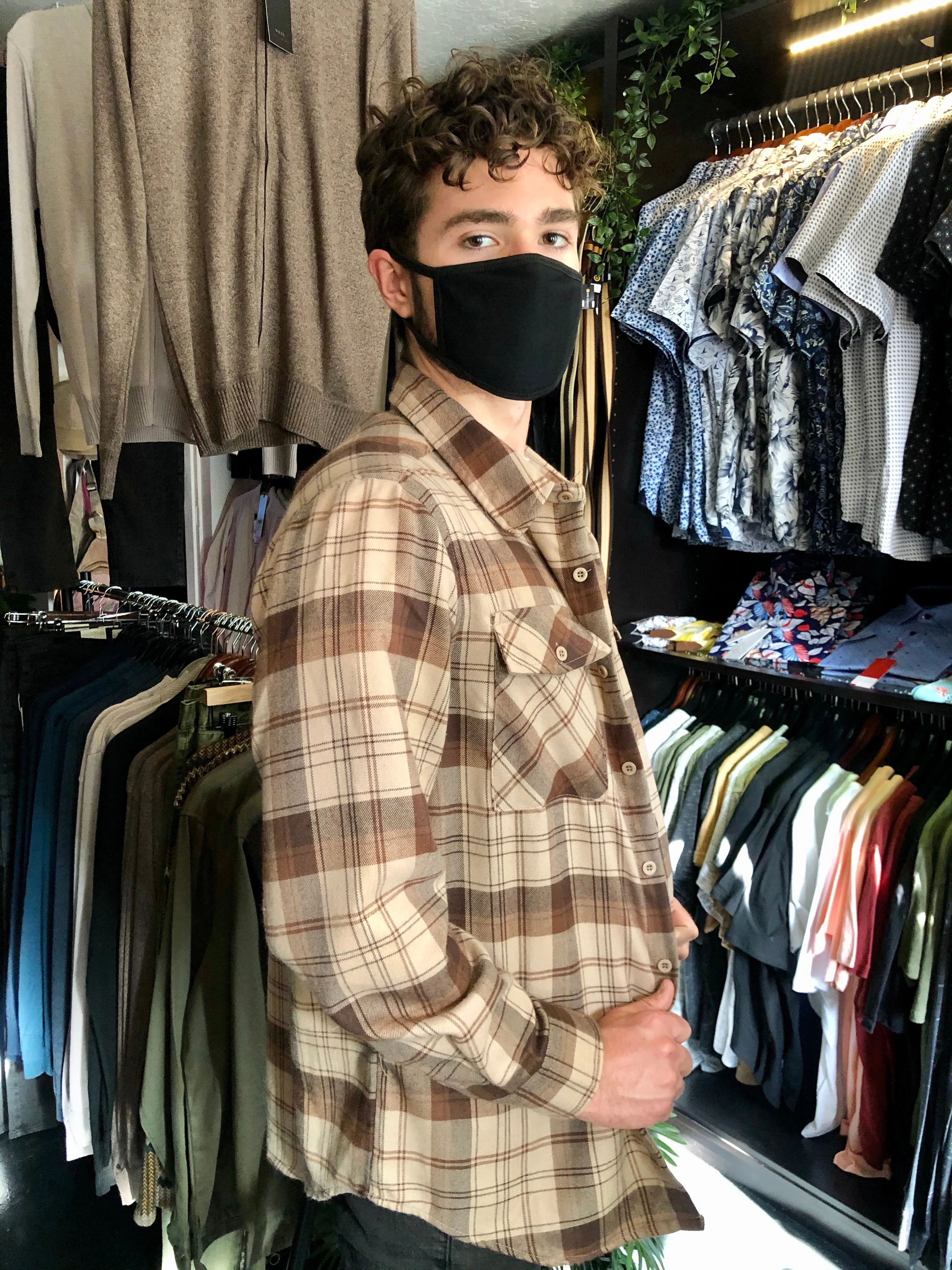 Brown Khaki Relaxed Fit Flannel Long Sleeve