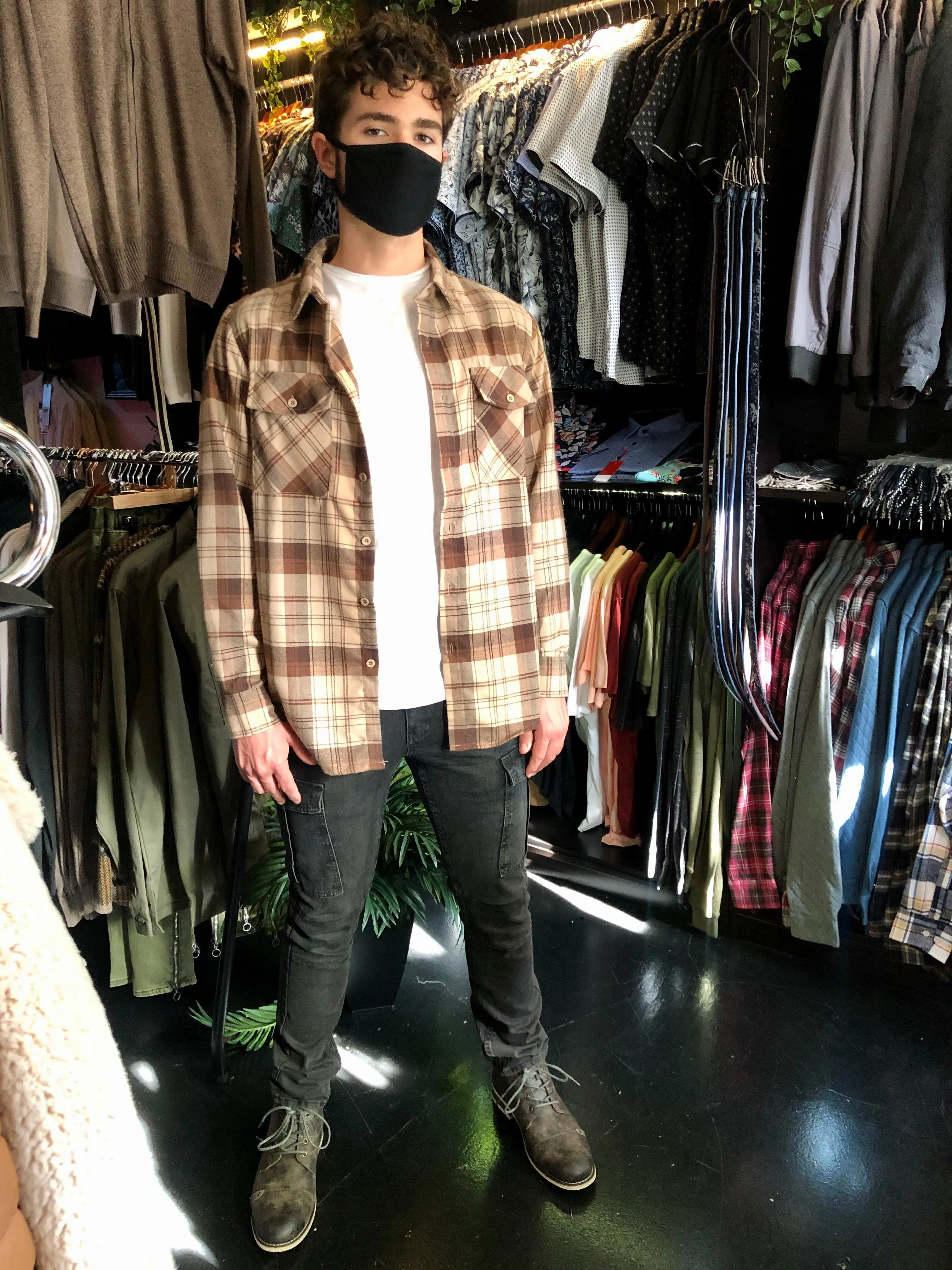 Brown Khaki Relaxed Fit Flannel Long Sleeve