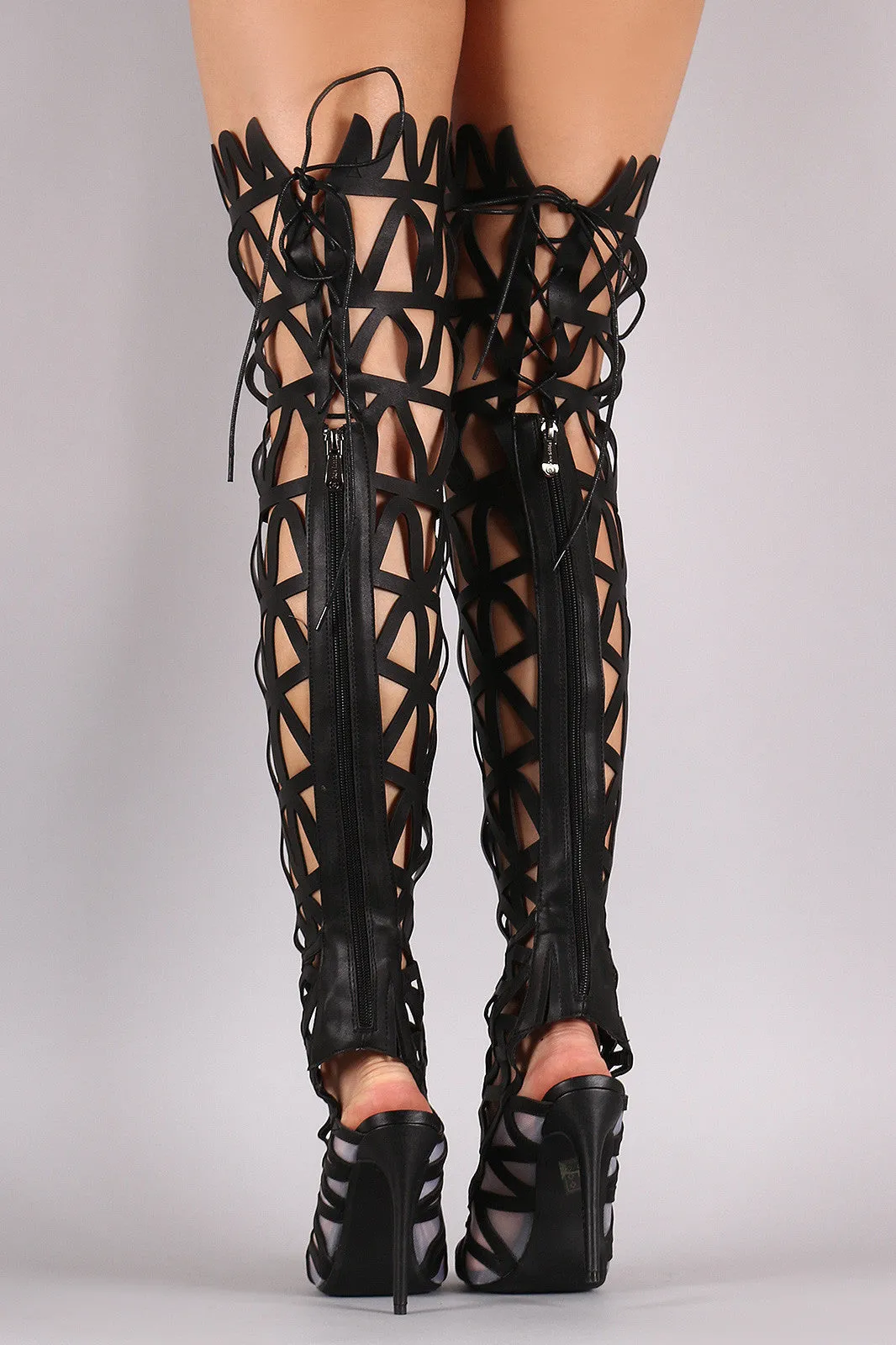 Caged Back Lace-Up Gladiator Stiletto Heel