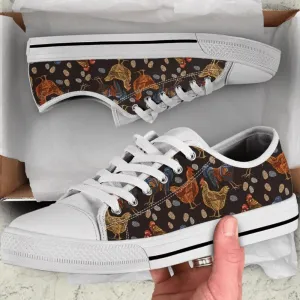 Chicken Embroidery Fashion Low Top Shoes, Animal Print Canvas Shoes, Print On Canvas Shoes