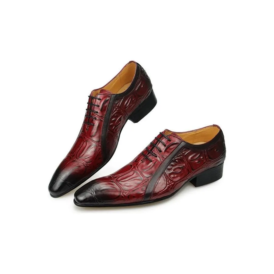 CrocoChic Genuine Leather Pointed Toe Oxford Dress Shoes