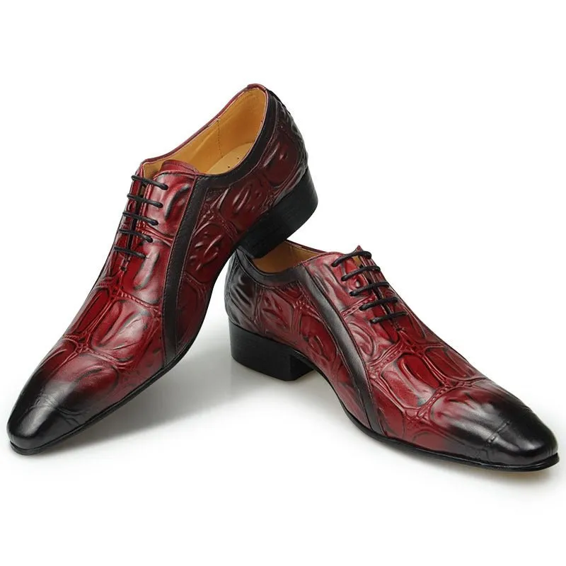 CrocoChic Genuine Leather Pointed Toe Oxford Dress Shoes