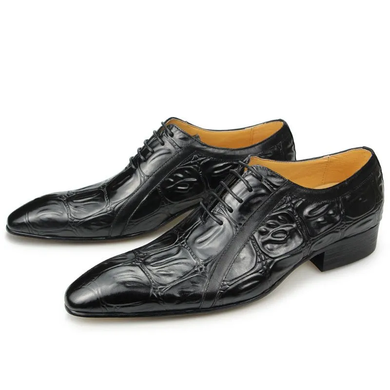 CrocoChic Genuine Leather Pointed Toe Oxford Dress Shoes