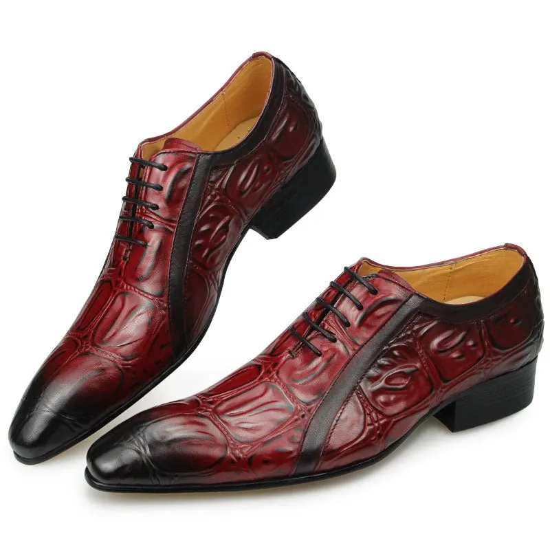 CrocoChic Genuine Leather Pointed Toe Oxford Dress Shoes