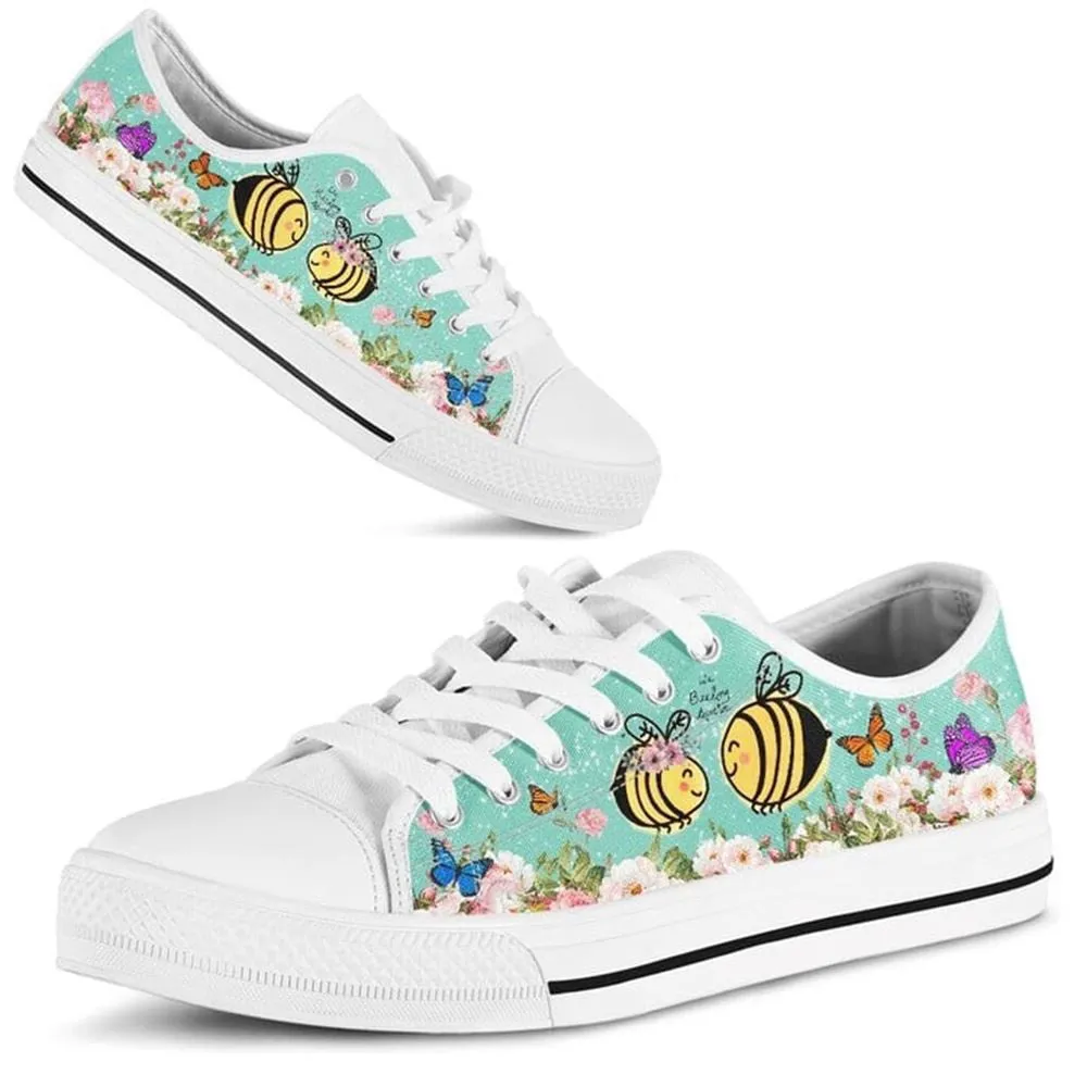 Cute Couple Bee Love Flower Watercolor Low Top Shoes, Animal Print Canvas Shoes, Print On Canvas Shoes