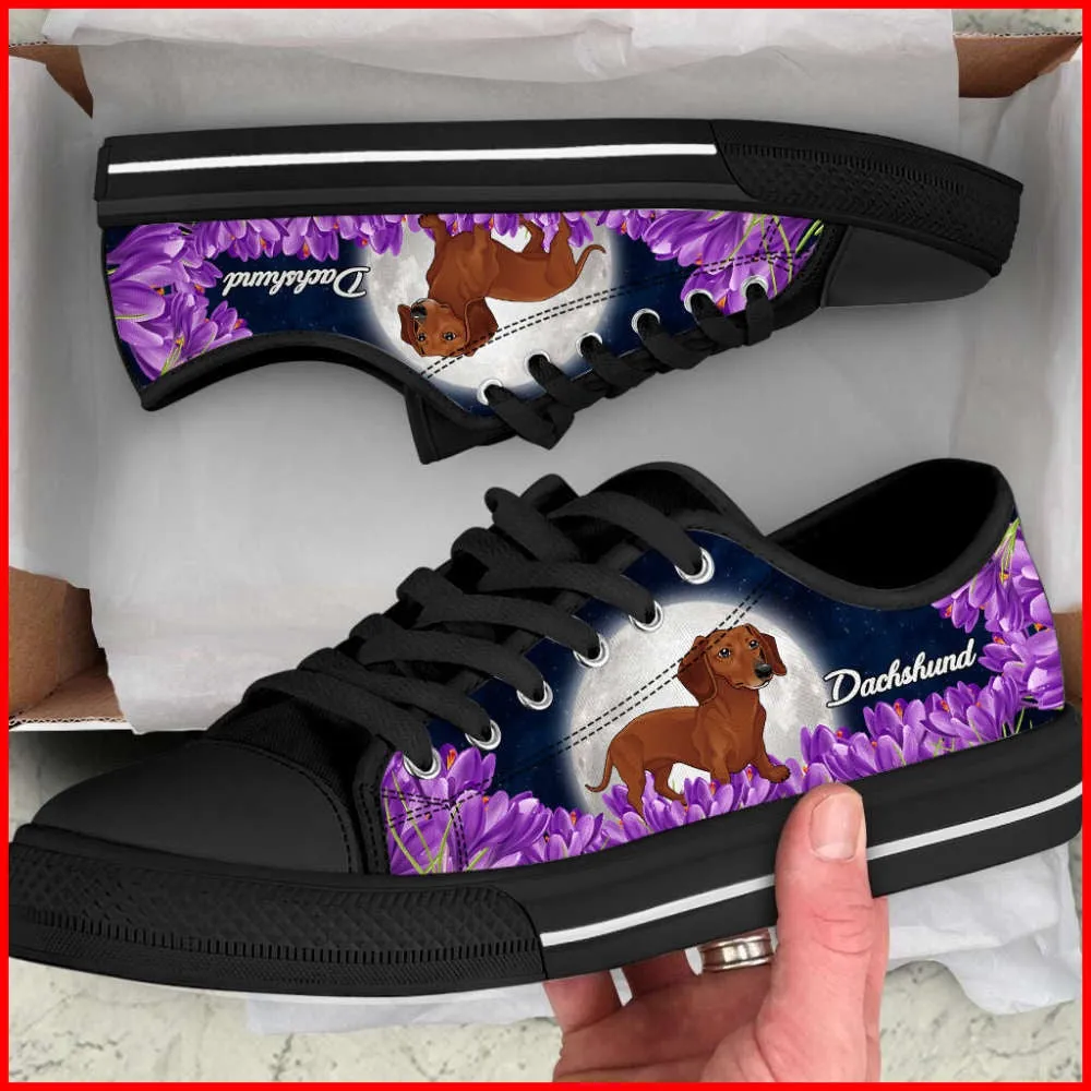 Dachshund Dog Purple Flower Low Top Shoes Canvas Sneakers, Dog Printed Shoes, Canvas Shoes For Men, Women