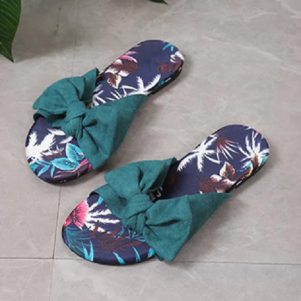 deanwangkt - Green Casual Daily Patchwork With Bow Round Comfortable Shoes