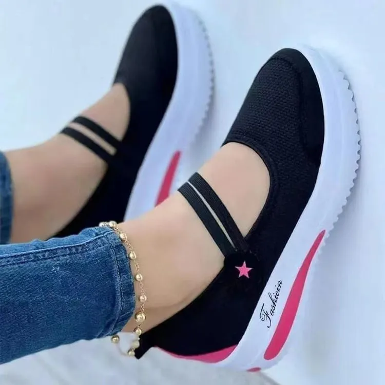 Fly Woven Breathable Wedge Heel Thick Bottom Hollow Velcro Round Toe Low-top Casual Shoes