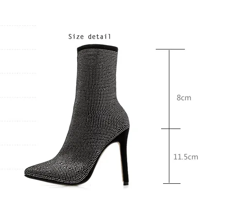 High Heel Rhinestone Ankle Boots