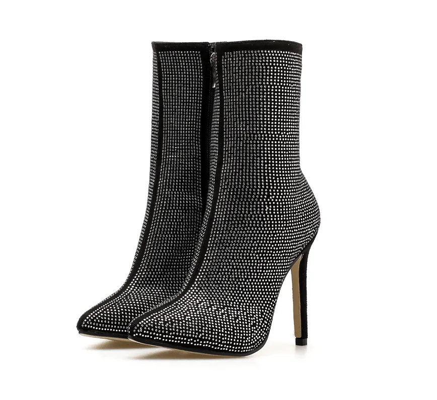 High Heel Rhinestone Ankle Boots