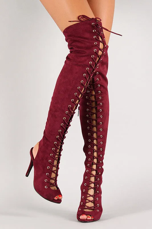 Jane - Lace Up Back Cutout Stiletto Over-The-Knee Boot