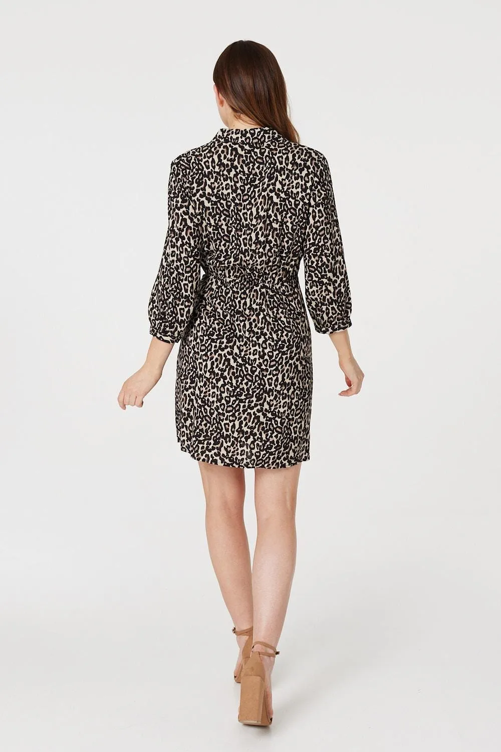 Leopard Print Wrap Shirt Dress