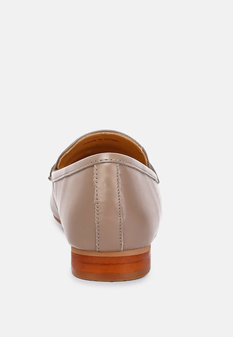 LILIANA Taupe Classic Leather Penny Loafers