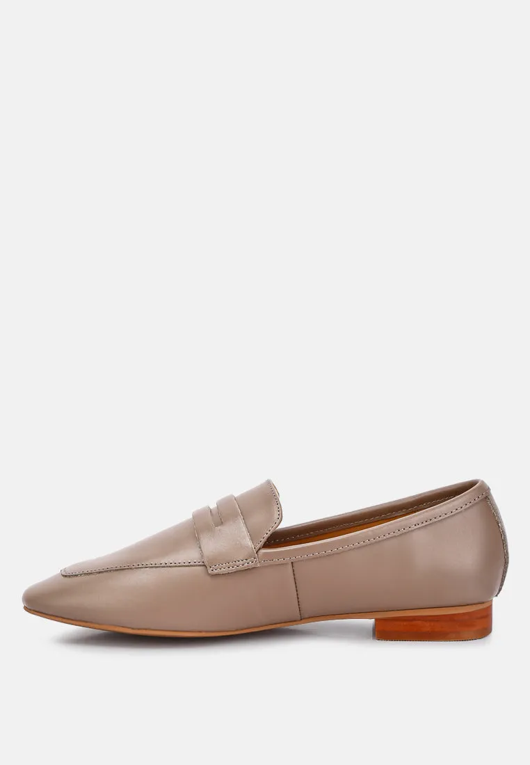 LILIANA Taupe Classic Leather Penny Loafers