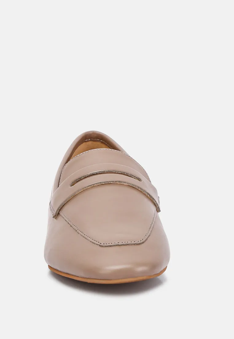 LILIANA Taupe Classic Leather Penny Loafers