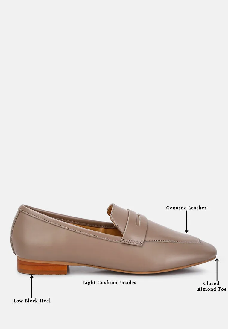 LILIANA Taupe Classic Leather Penny Loafers