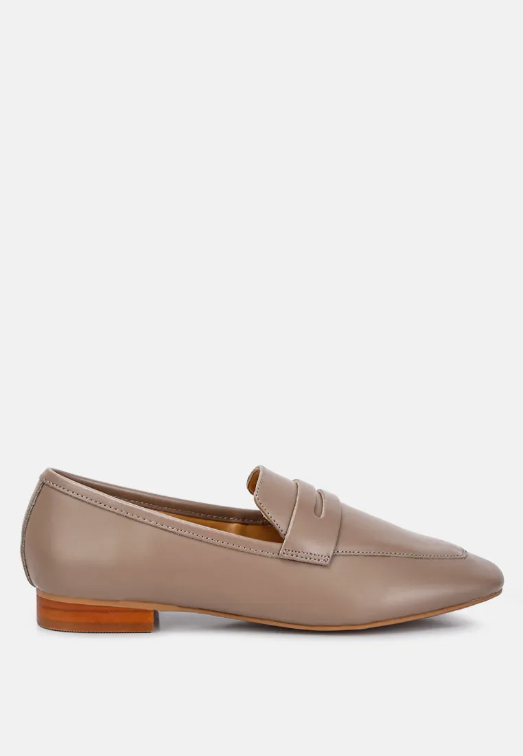 LILIANA Taupe Classic Leather Penny Loafers