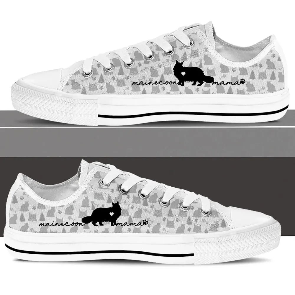 Maine Coon Cat Low Top Shoes - Cat Walking Shoes Men Women - Cat Memorial Gift, Cat Canvas Shoes