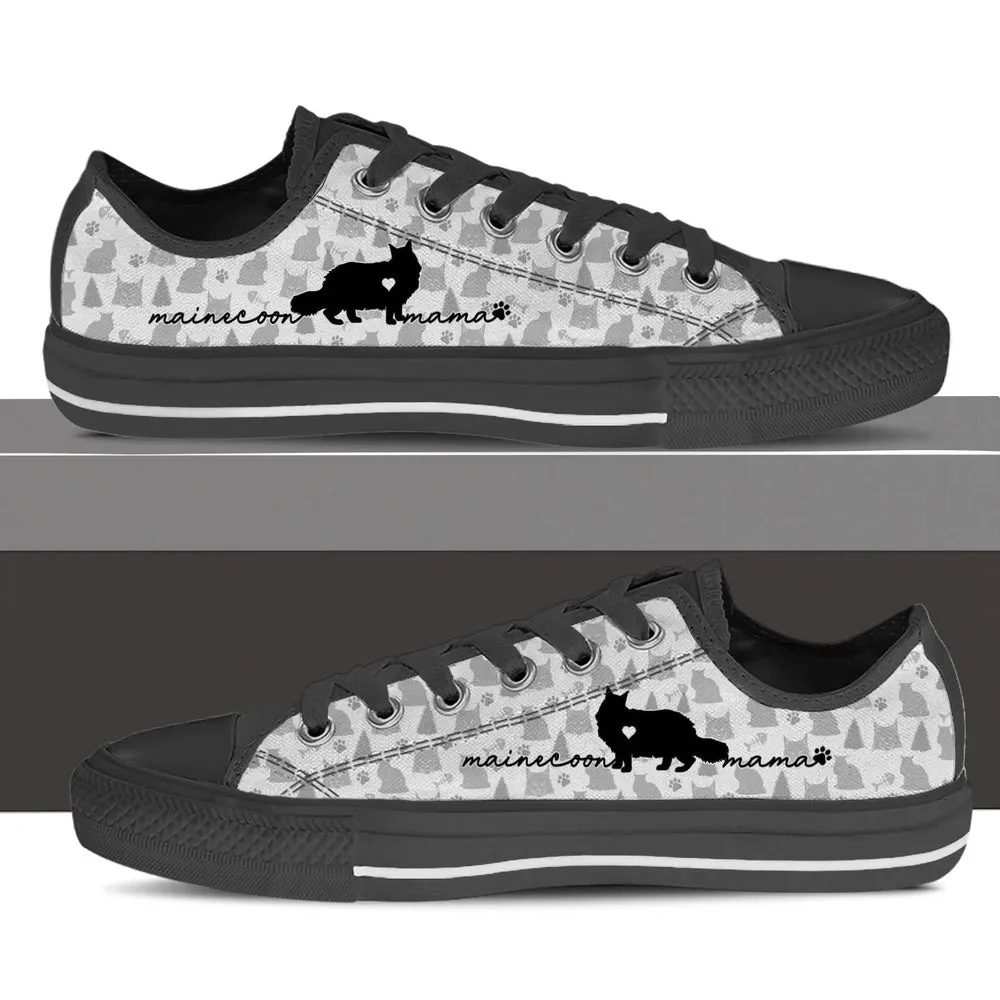 Maine Coon Cat Low Top Shoes - Cat Walking Shoes Men Women - Cat Memorial Gift, Cat Canvas Shoes