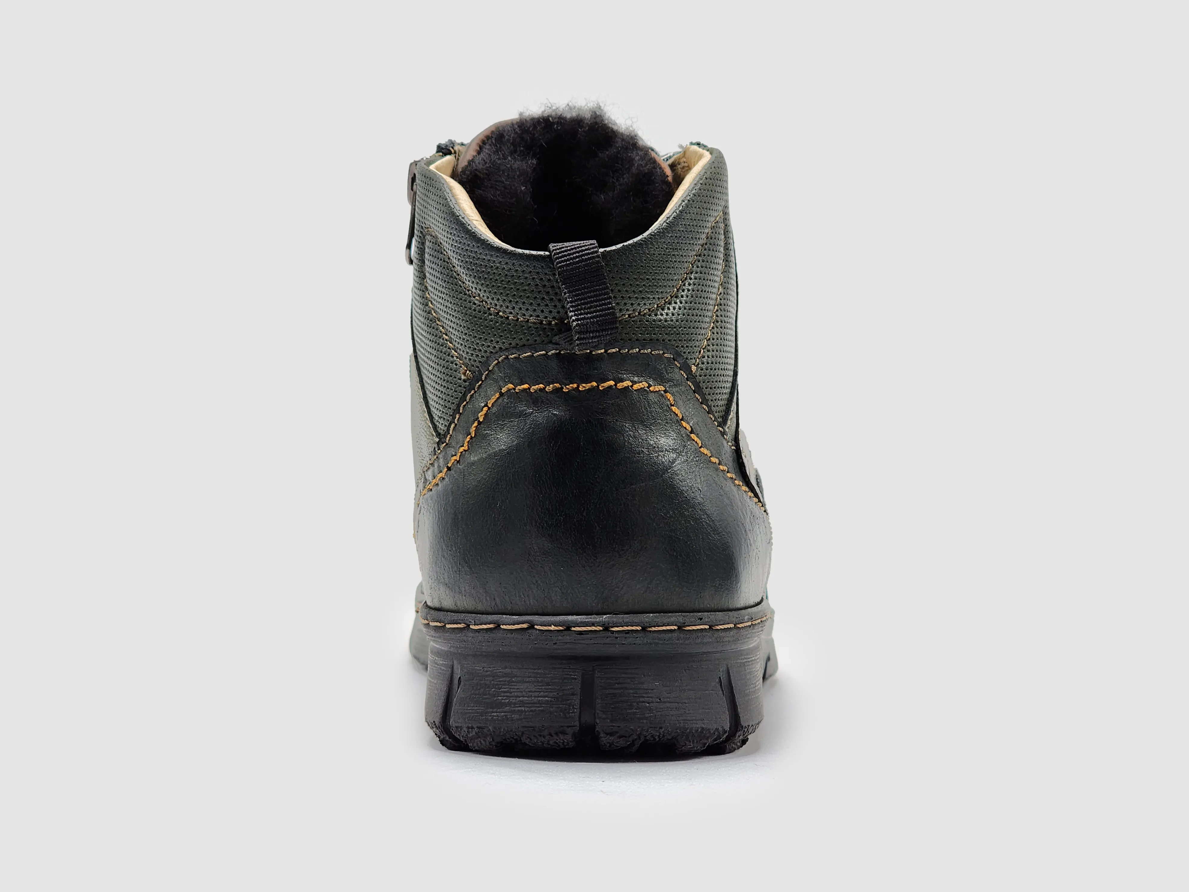 Men's Everyday Thick Wool-Lined Zip-Up Leather Boots - Olive