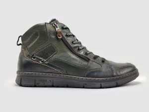 Men's Everyday Thick Wool-Lined Zip-Up Leather Boots - Olive