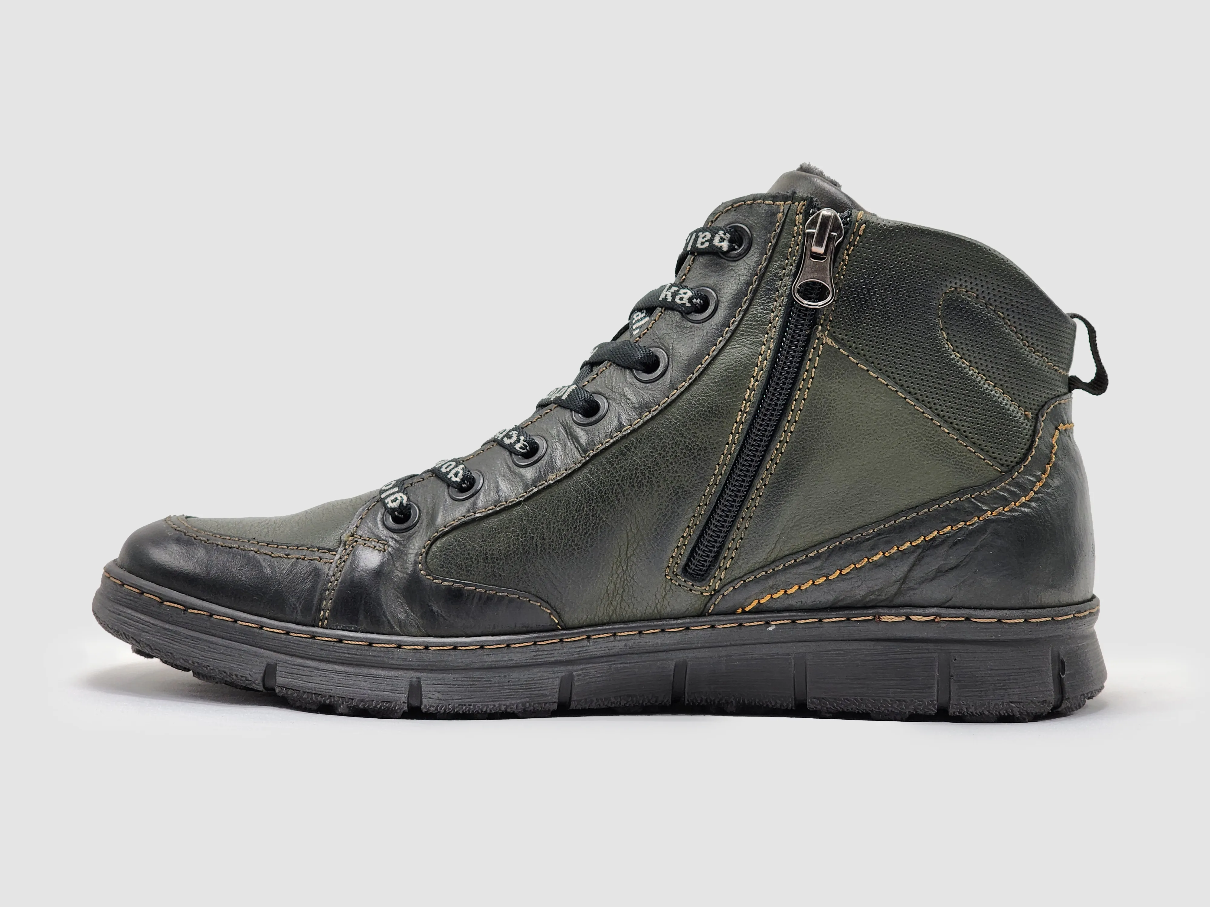 Men's Everyday Thick Wool-Lined Zip-Up Leather Boots - Olive