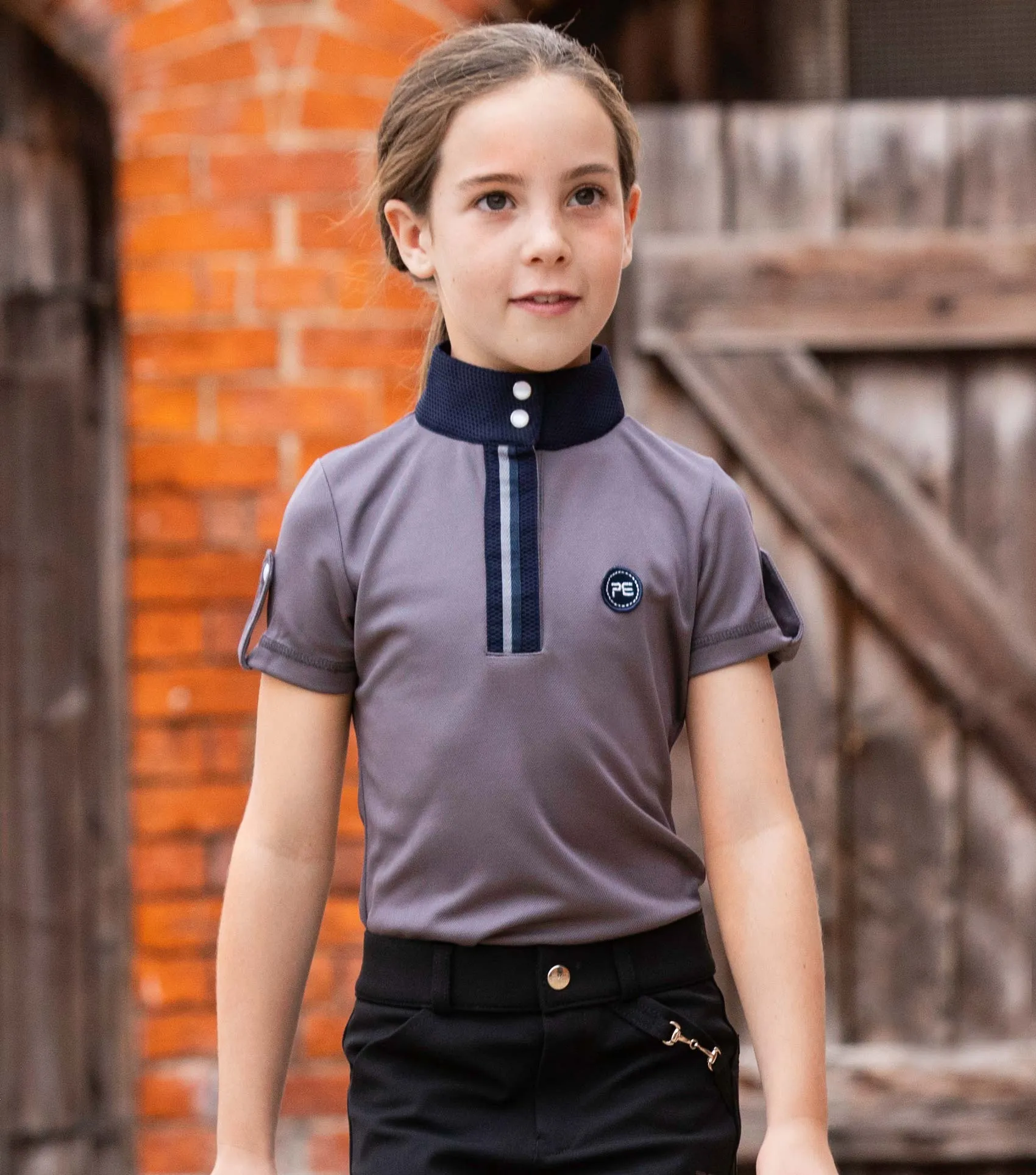 Mini Amia Girl's Technical Short Sleeve Riding Top Grey