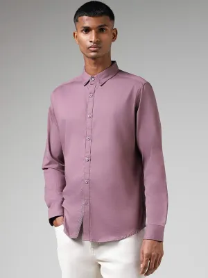 Nuon Solid Light Purple Cotton Slim-Fit Shirt