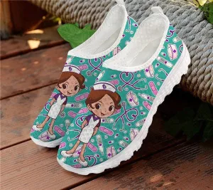 Nursing Pattern Women's Summer Flat Green Sneakers Casual Shoes For Women Mesh Flats Cute Nursing Pattern Women's Sneakers Nurse Beach Woman Loafers Ladies Shoes