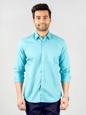 Olympic Blue Solid Slim Fit Casual Shirt | JadeBlue