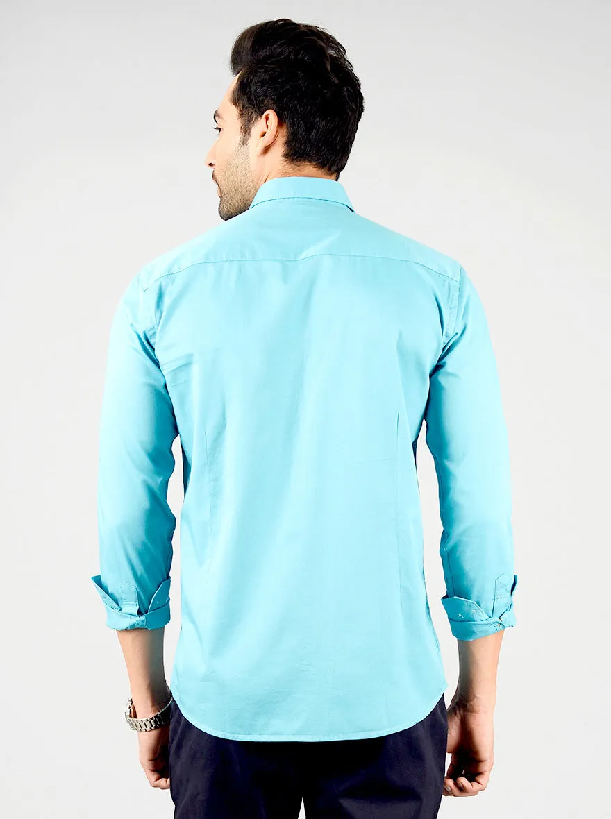 Olympic Blue Solid Slim Fit Casual Shirt | JadeBlue