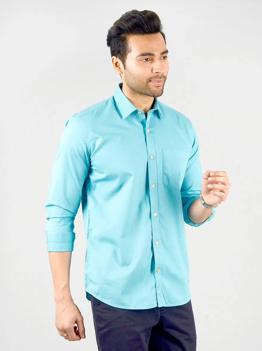 Olympic Blue Solid Slim Fit Casual Shirt | JadeBlue