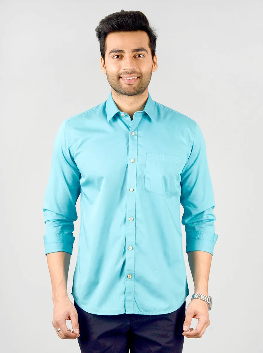 Olympic Blue Solid Slim Fit Casual Shirt | JadeBlue