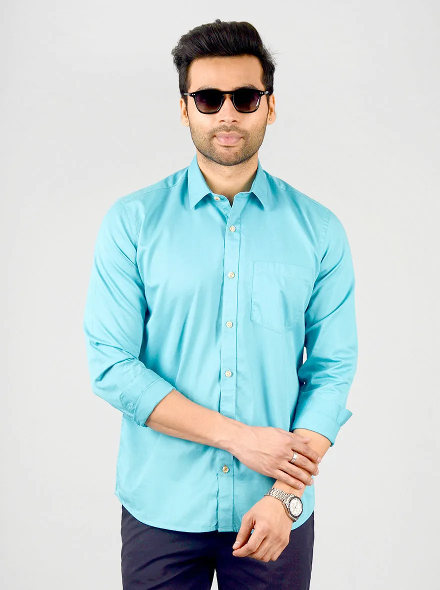 Olympic Blue Solid Slim Fit Casual Shirt | JadeBlue