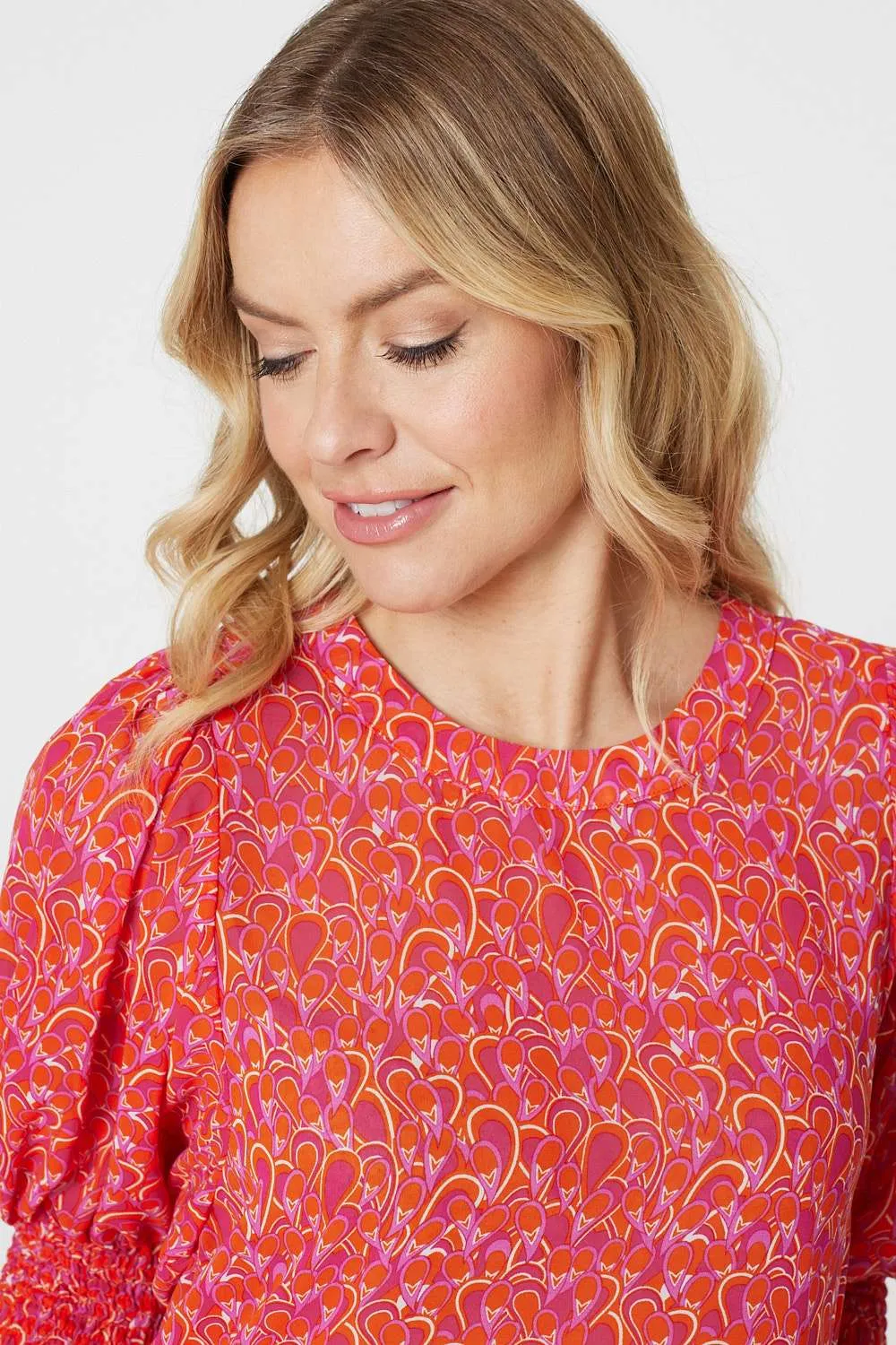 Printed 3/4 Puff Sleeve Blouse