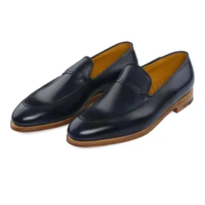 "Amble" Classic Leather Loafer with Hand-Stitched Apron in Blue