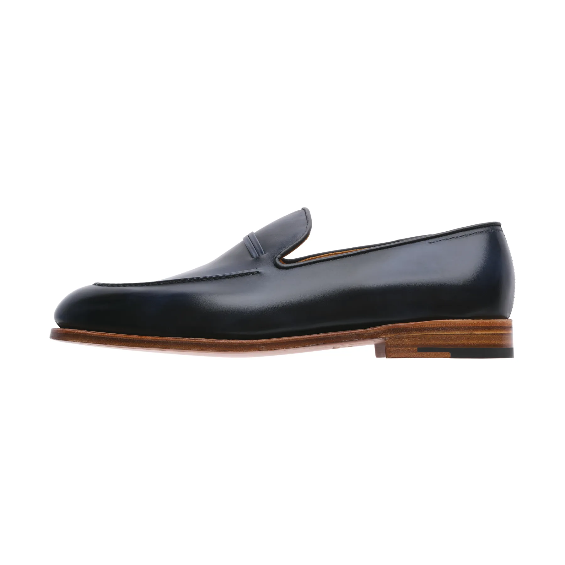 "Amble" Classic Leather Loafer with Hand-Stitched Apron in Blue