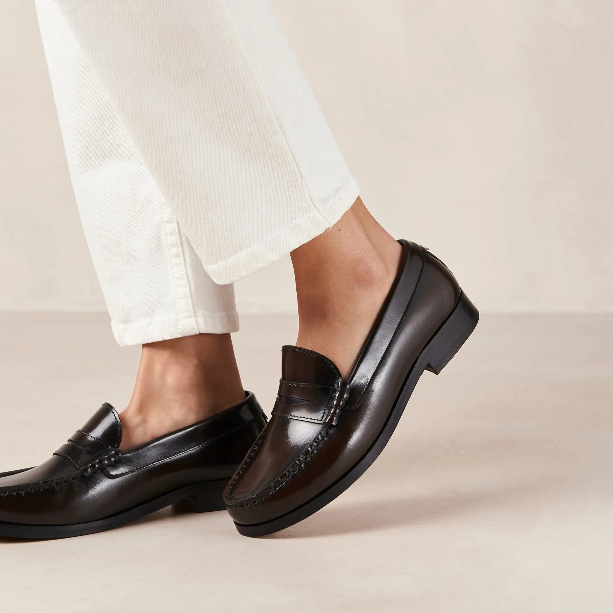 Rivet Brushed Leather Loafers Coffee Brown