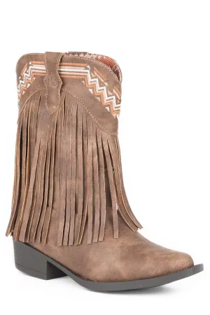 Roper Fringes Kids Girls Brown Faux Leather Cowboy Boots