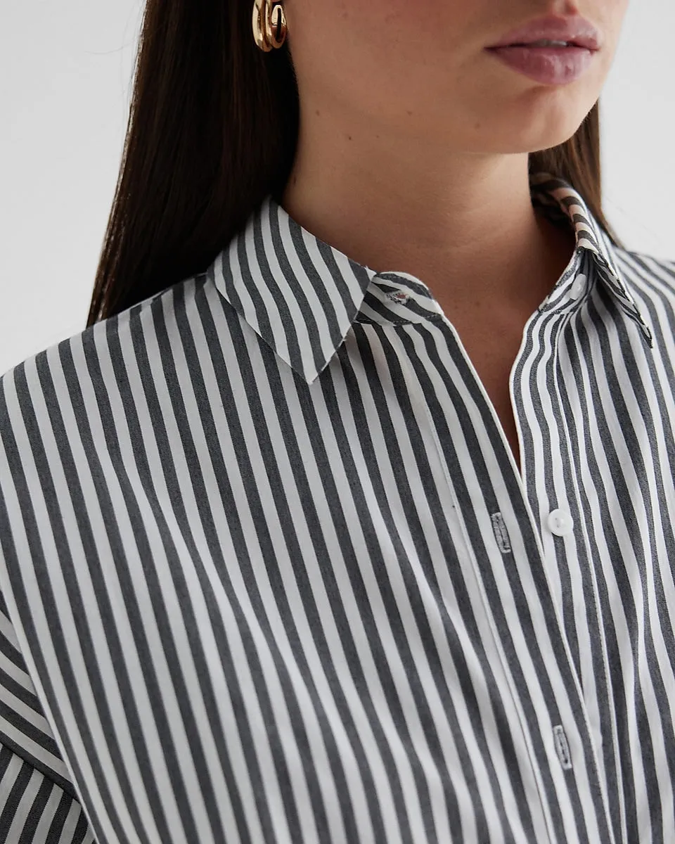 Striped Fitted Poplin Mini Shirt Dress in Gray Stripe