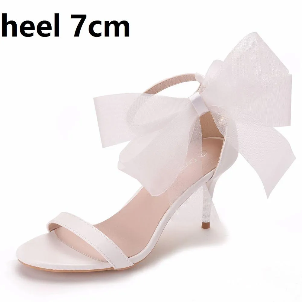 Sweet Bow Knot Elegant Ankle Strap Party Sandals Thin High Heel Wedding Shoes