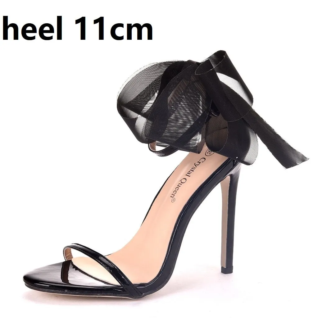 Sweet Bow Knot Elegant Ankle Strap Party Sandals Thin High Heel Wedding Shoes