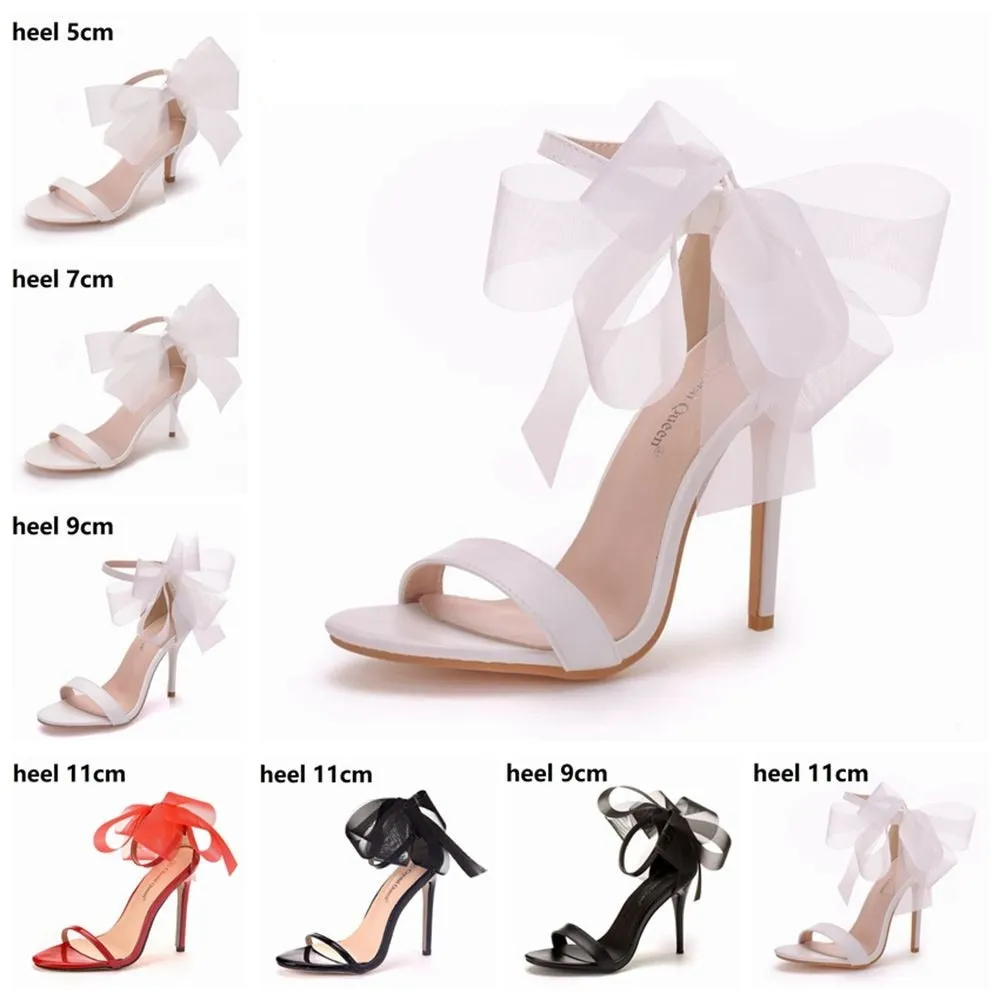 Sweet Bow Knot Elegant Ankle Strap Party Sandals Thin High Heel Wedding Shoes