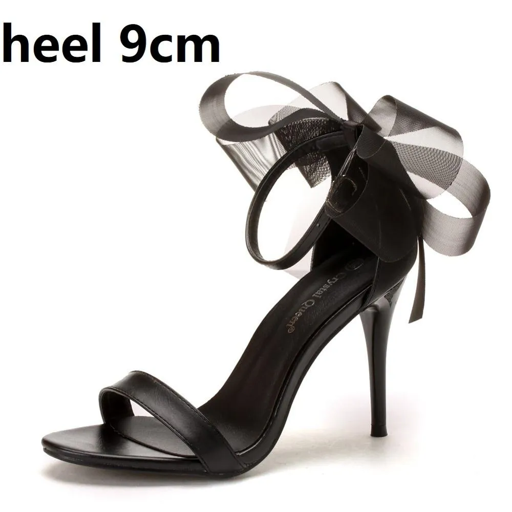 Sweet Bow Knot Elegant Ankle Strap Party Sandals Thin High Heel Wedding Shoes