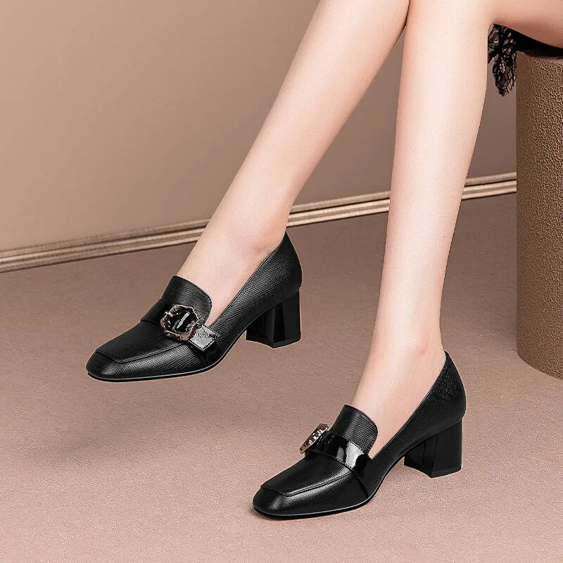 Vintage Square Toe Leather Heels of Elegance