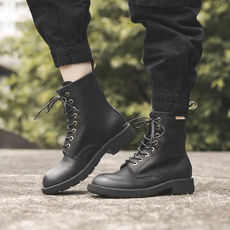 Waxing Leather Combat Boots Lace Up Snow Boots Black/Coffee